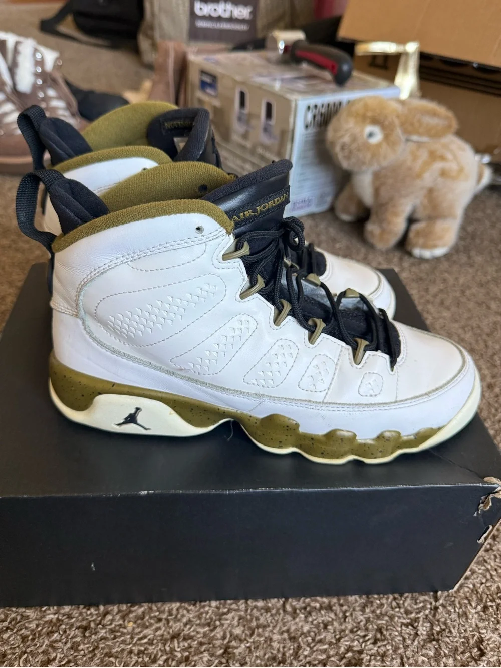 Jordan Kids' White and Olive High-Top Sneakers